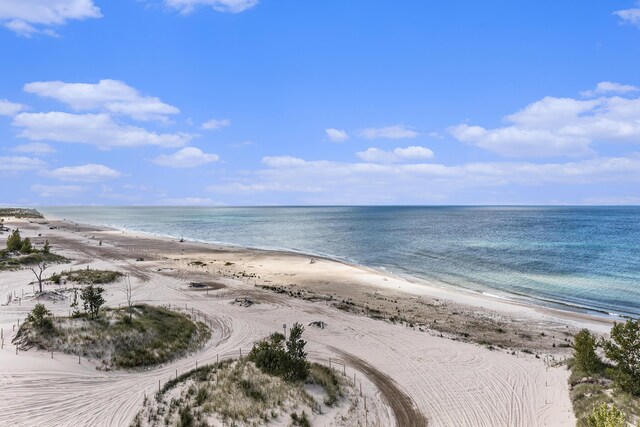 property view of water featuring a beach view