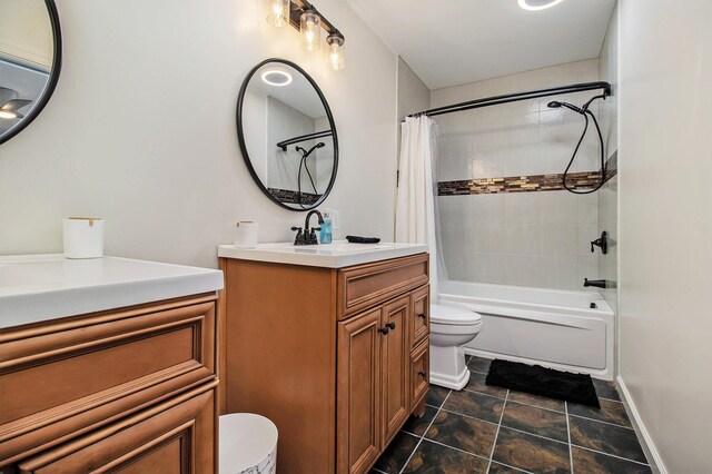 full bathroom featuring vanity, toilet, and shower / bath combo with shower curtain