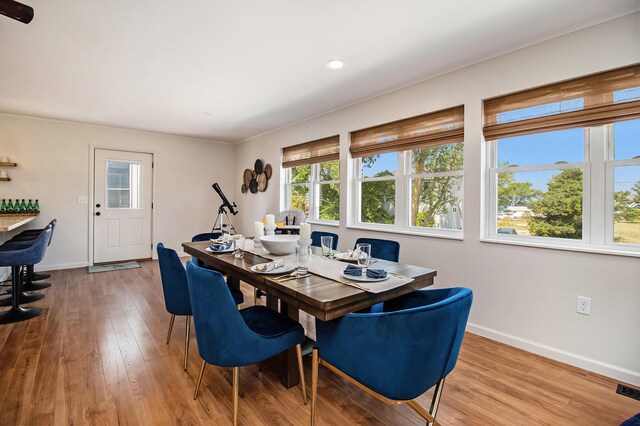 dining space featuring light hardwood / wood-style floors