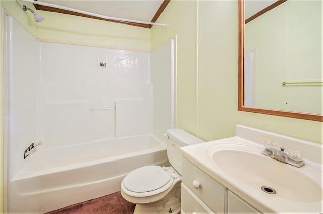 full bathroom with vanity, tub / shower combination, and toilet