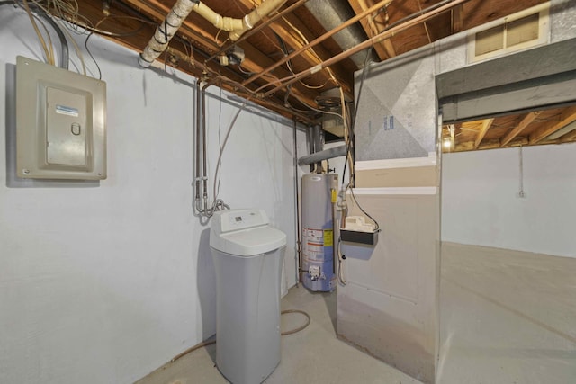 utility room with water heater and electric panel