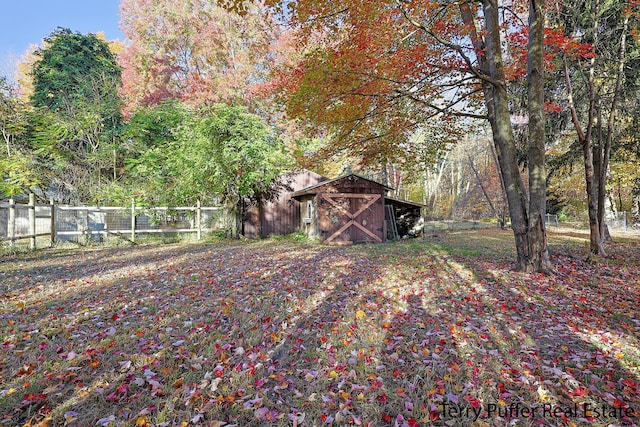 view of yard with a storage unit