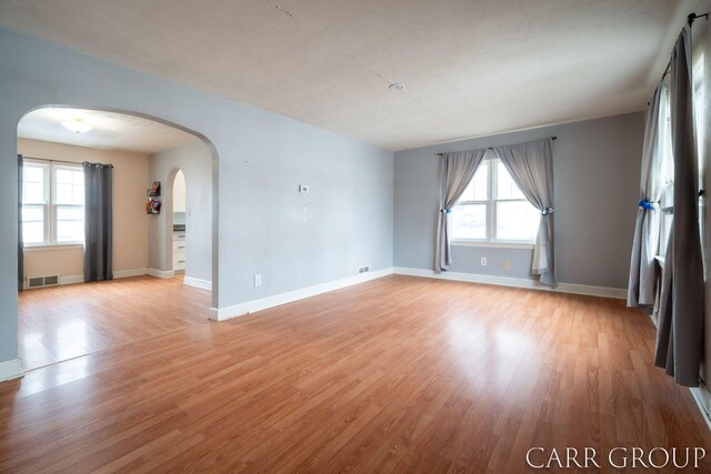 empty room with light hardwood / wood-style floors and a healthy amount of sunlight