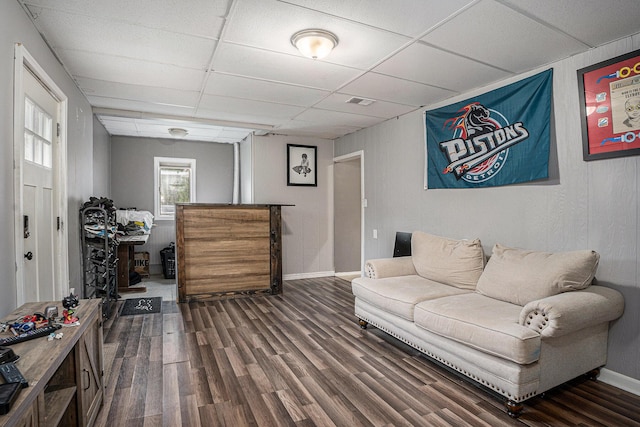 2678 Richmond St NW, Grand Rapids, MI 49504 - living room with baseboards, a drop ceiling, and dark wood finished floors