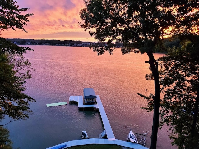 view of dock with a water view