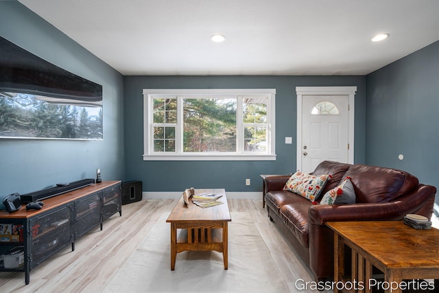 living room with light hardwood / wood-style floors