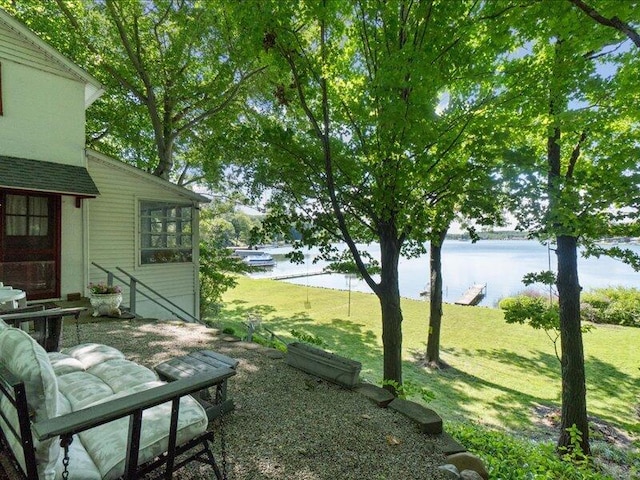 view of yard with a water view