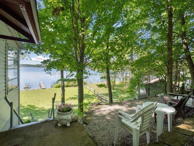 view of yard with a water view