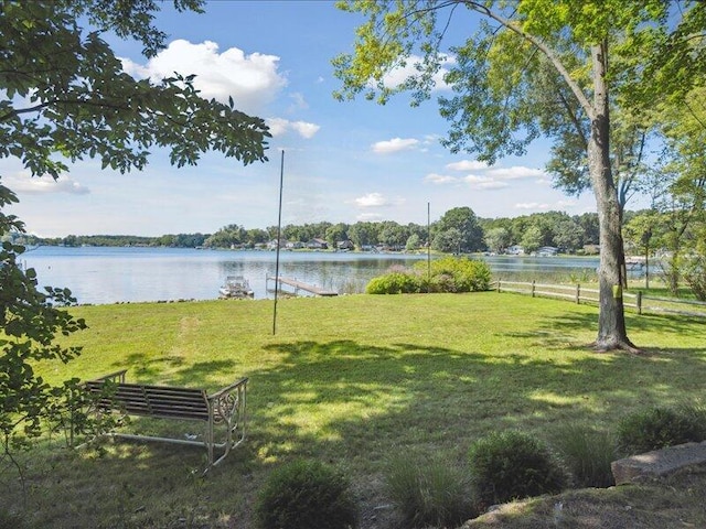 view of home's community featuring a water view and a yard