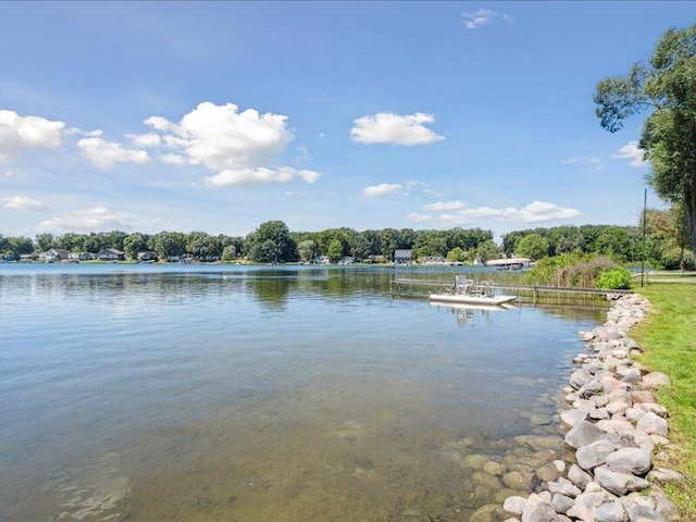 view of water feature with a boat dock