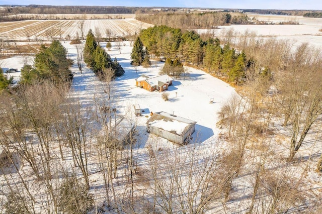 snowy aerial view with a rural view