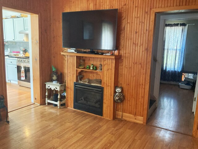 unfurnished living room with light wood-type flooring