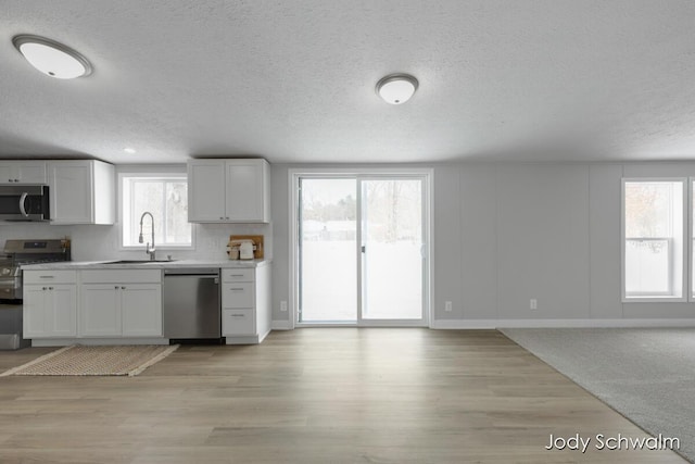 kitchen featuring stainless steel appliances, plenty of natural light, sink, and white cabinets