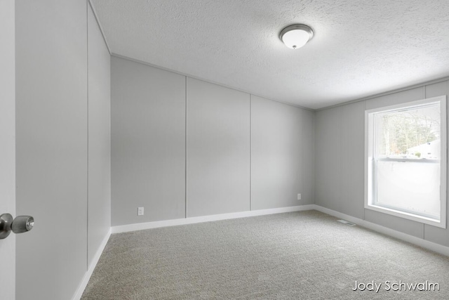 spare room featuring carpet and a textured ceiling