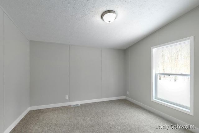 empty room featuring carpet floors and a textured ceiling