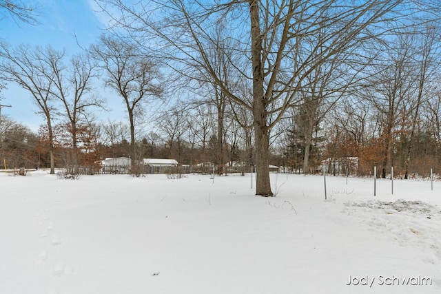 view of yard layered in snow