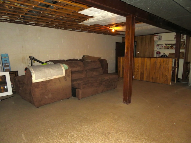 606 Wall St, Eastlake, MI 49626 - finished basement featuring concrete block wall