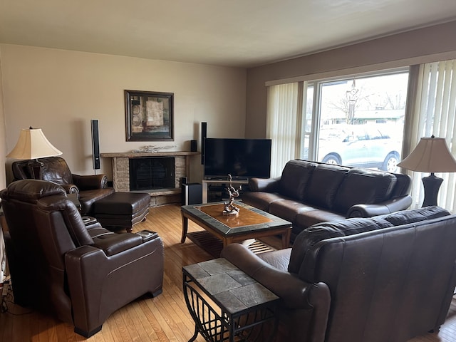 living room featuring a fireplace and hardwood / wood-style floors