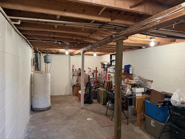 basement featuring gas water heater