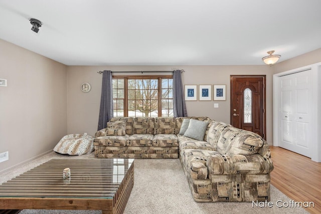 living room with light hardwood / wood-style floors