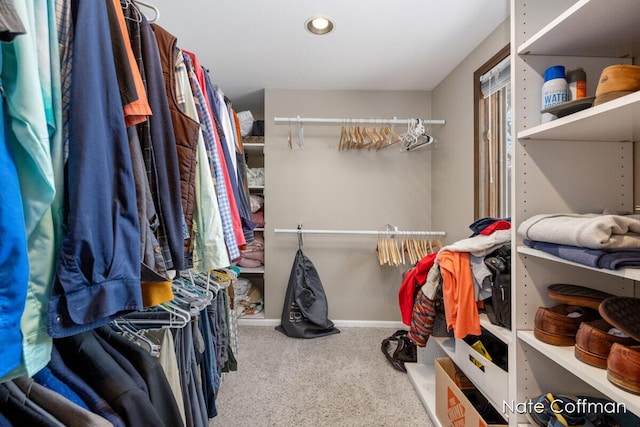 walk in closet featuring carpet