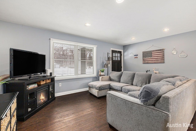 living room with dark wood-type flooring