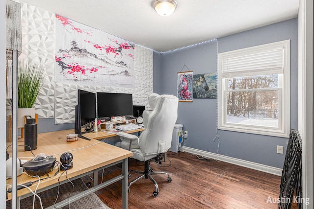 office area with hardwood / wood-style floors