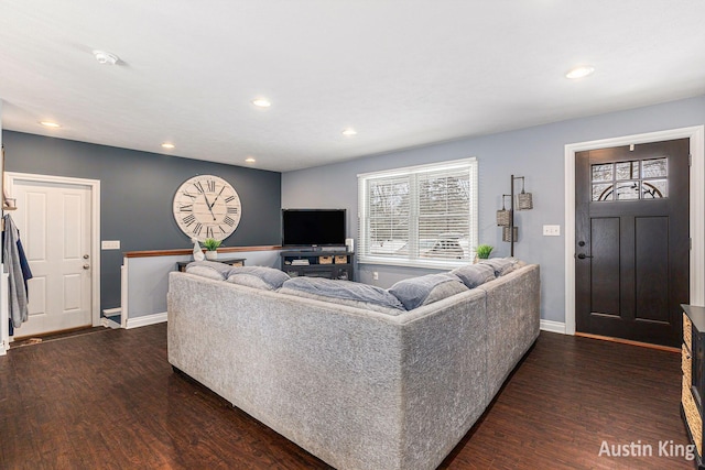 living room with dark wood-type flooring