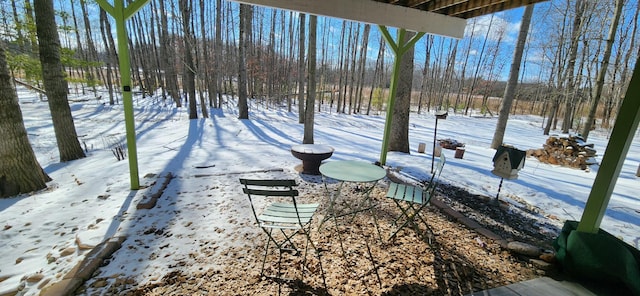 view of yard layered in snow