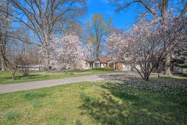 view of front of house with driveway and a front lawn