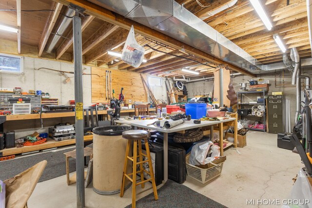 basement featuring a workshop area