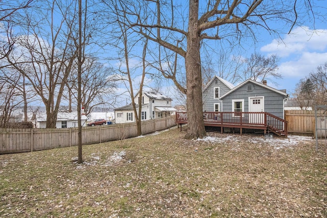 view of yard with a wooden deck