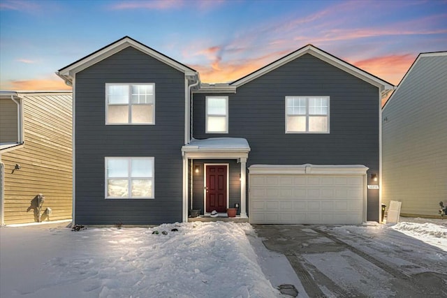 front facade with a garage