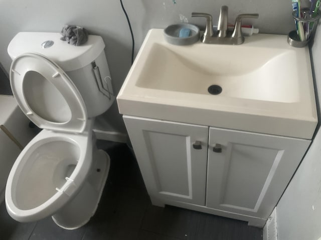 bathroom featuring vanity and toilet