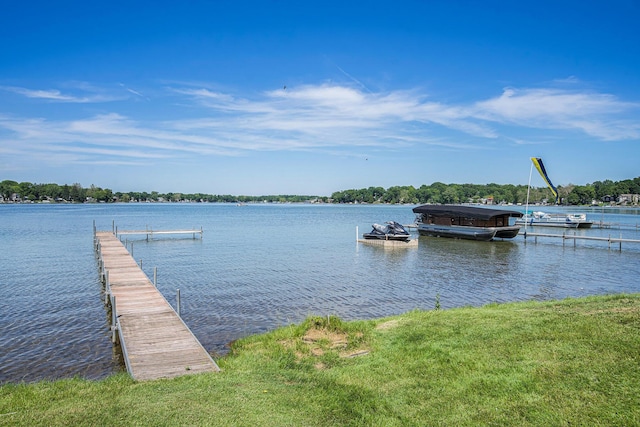 view of dock with a water view