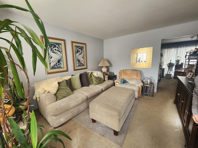 living room with light colored carpet