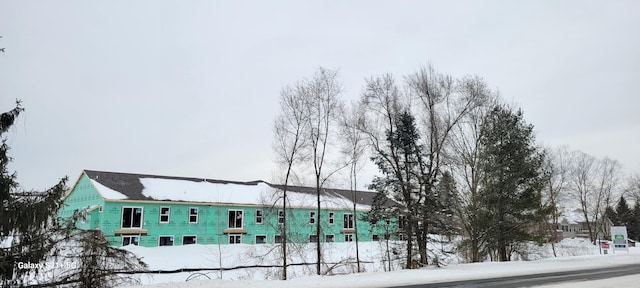 view of snow covered building