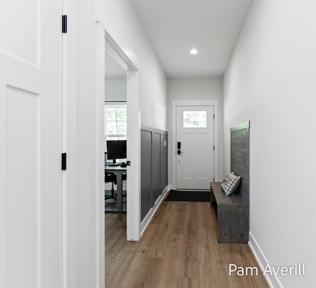 doorway featuring hardwood / wood-style floors