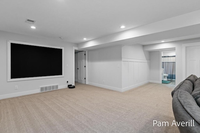 basement with light carpet