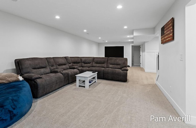 living room featuring light colored carpet