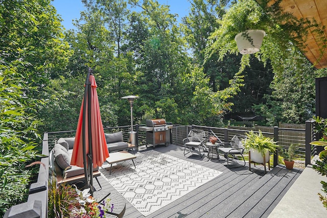 wooden deck with grilling area