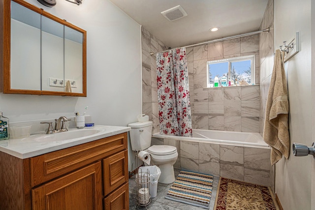 37076 76th St, Covert, MI 49043 - full bathroom with visible vents, vanity, toilet, recessed lighting, and tiled shower / bath combo