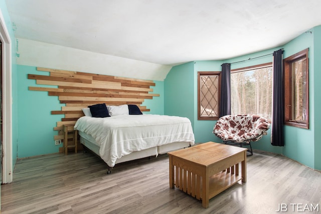 bedroom featuring vaulted ceiling and wood finished floors