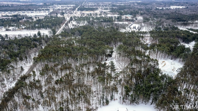 snowy aerial view with a forest view