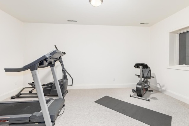 workout area with carpet floors