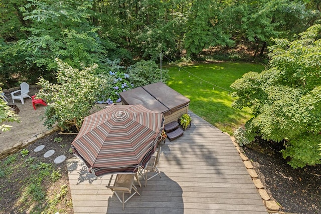 view of home's community featuring a jacuzzi and a lawn