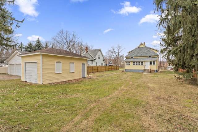 view of yard with a garage