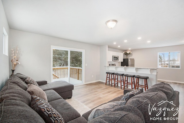 living room with light wood-type flooring