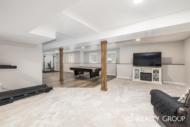 9340 Freedom Dr, West Olive, MI 49460 - exercise area featuring billiards, recessed lighting, carpet, and baseboards