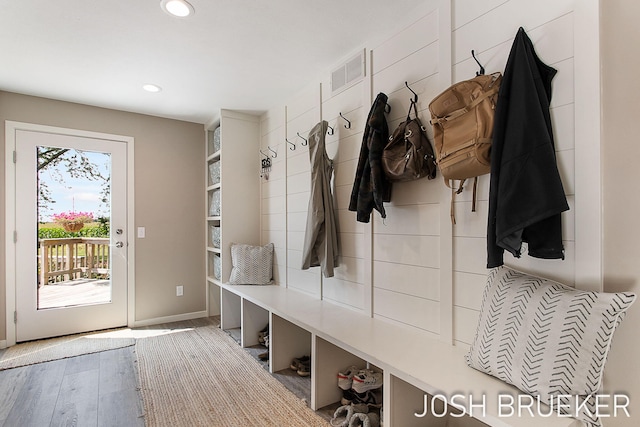 mudroom featuring wood-type flooring